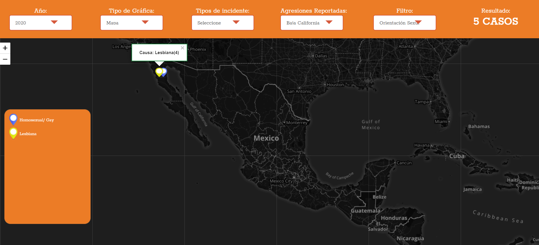 Mapa de Crímenes de odio en Baja California