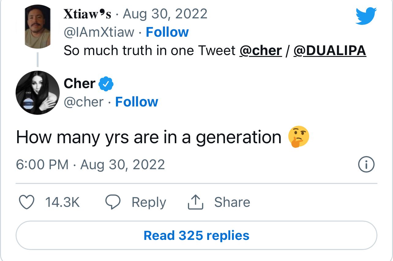 Cher y Dua Lipa Twitter